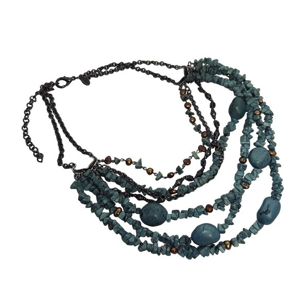 Vintage Chicos Faux Turquoise And Silver Tone 7 Strand Bib Necklace (5445) - Picture 5 of 7